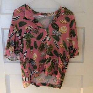 Pink vacation-themed Mango blouse